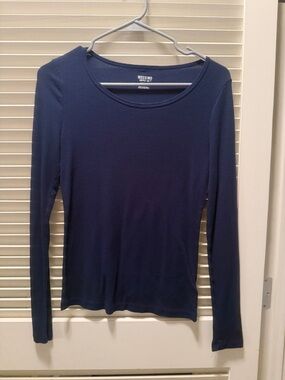 Mossimo Supply Co. Dark Navy Long Sleeve Scoop Neck Top